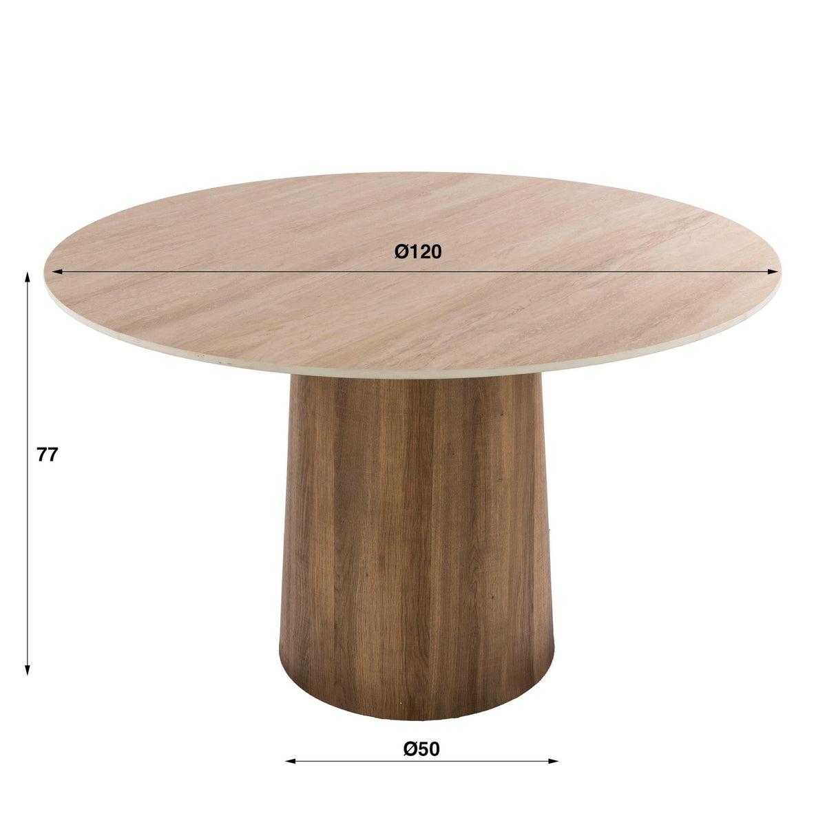 Eettafel - Ronde eettafel Jimi Ø120 cm beige travertin keramiek - Dimehouse
