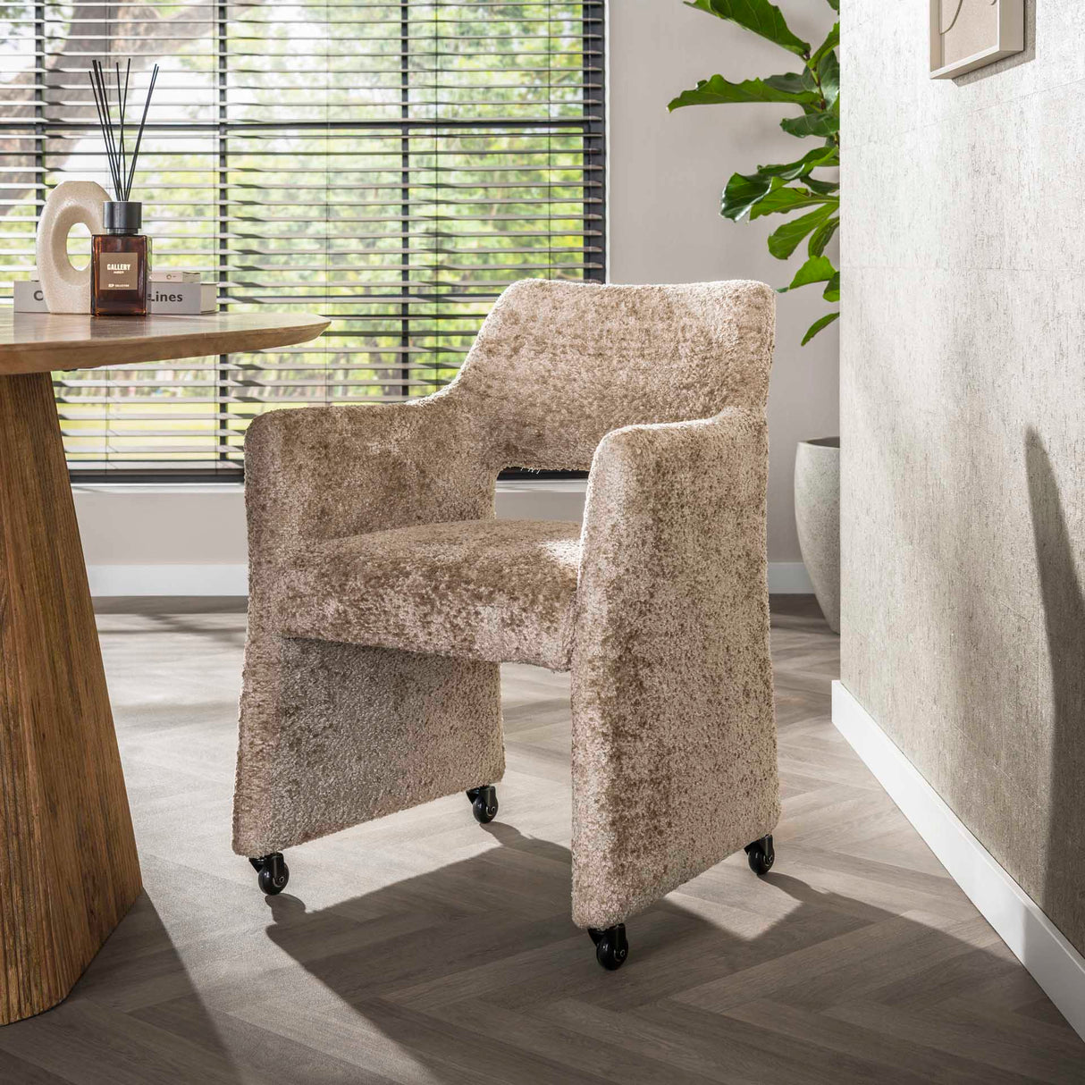 Set van 2 Eetkamerstoelen Capri Alura zand Stof met wieltjes