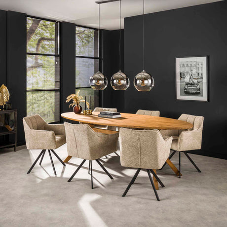 Set van 2 Eetkamerstoelen Lino Bouclé Zand draaibaar Raster