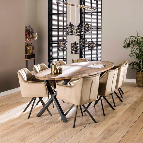 Draaibare eetkamerstoel met armleuning Lino champagne velvet