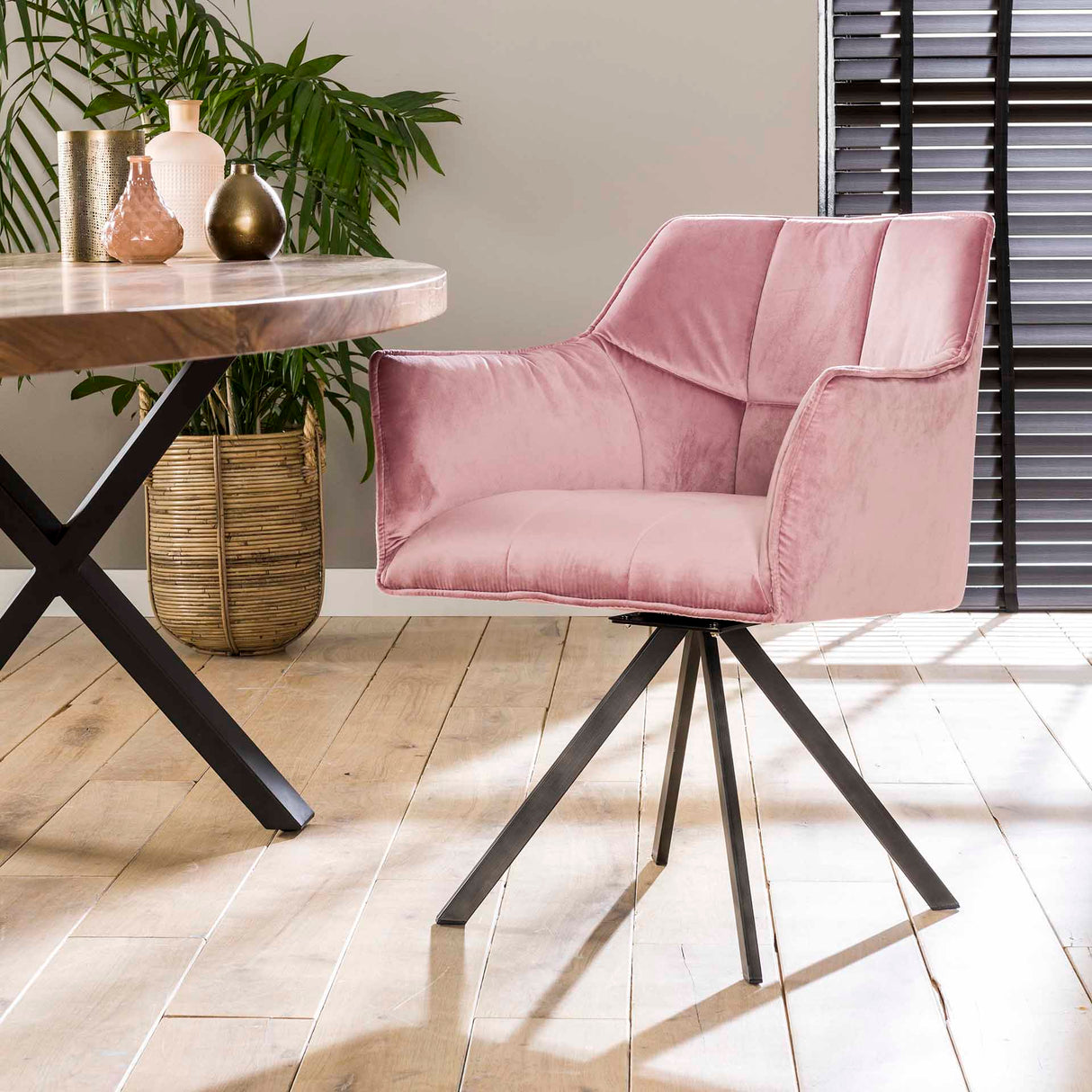 Set van 2 Eetkamerstoelen Lino Velvet Roze Draaibaar