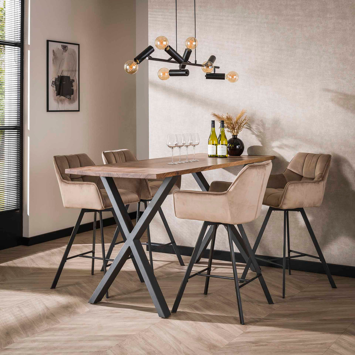 Set van 2 Barkrukken Lino Velvet Champagne Draaibaar