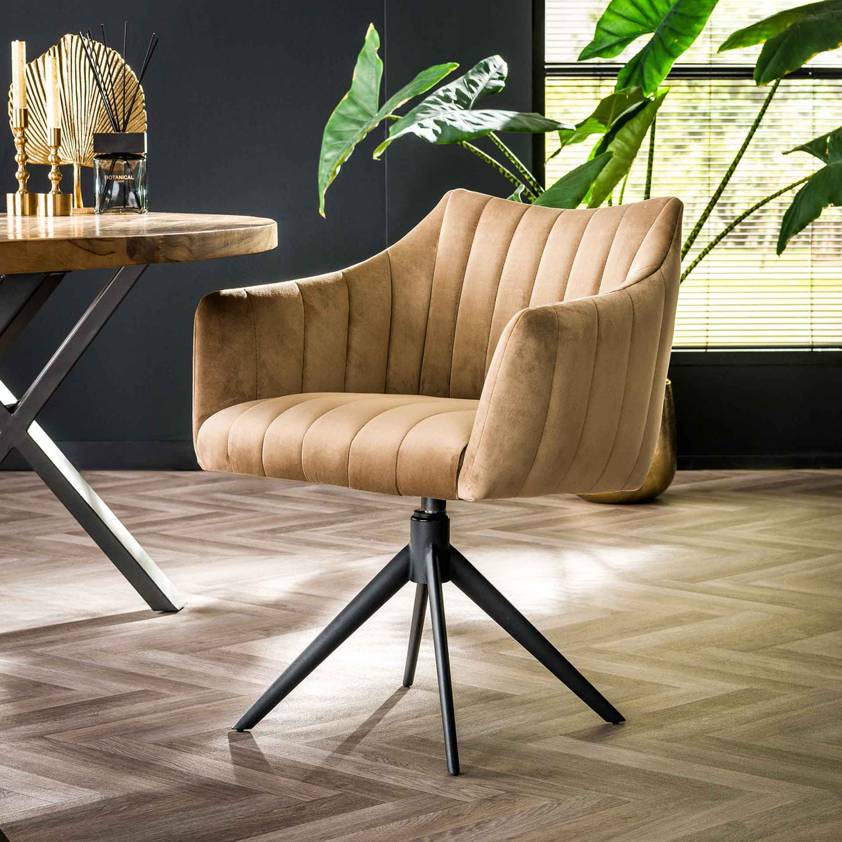 Set van 2 eetkamerstoelen Monaco draaibaar Velours Champagne