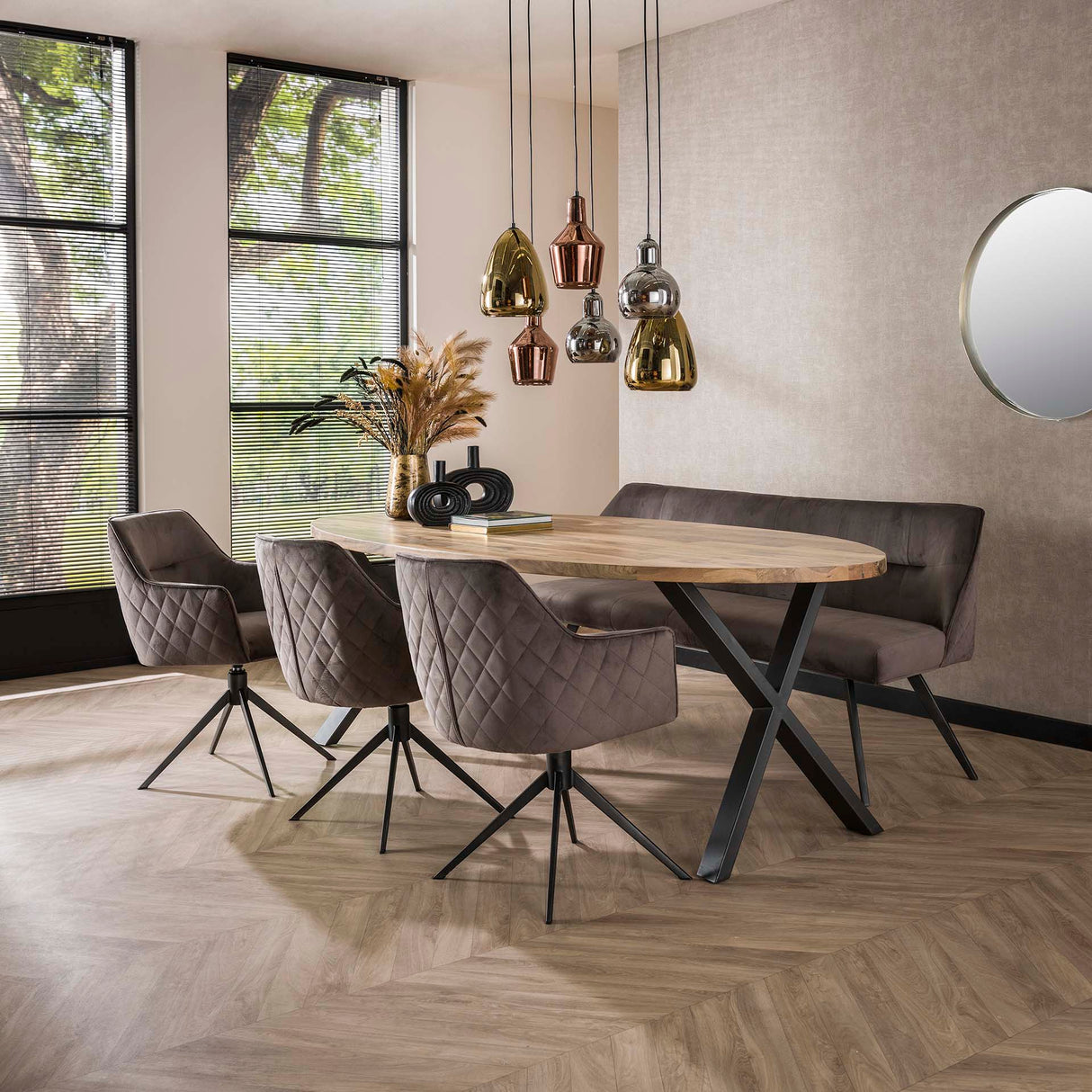 Set van 2 eetkamerstoelen Chia Velvet Antraciet Draaibaar