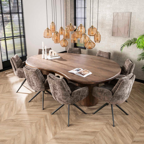 Set van 2 Eetkamerstoelen Elite Taupe Chenille Stof Rich Draaibaar