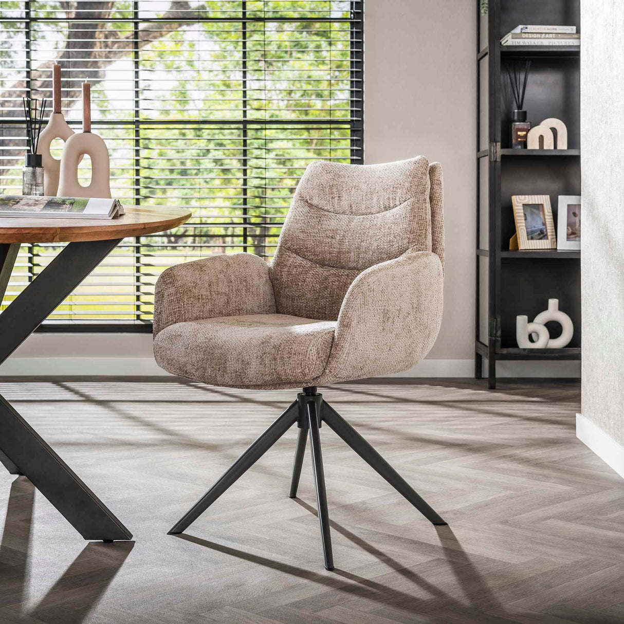 Set van 2 Eetkamerstoelen Elite Zand Chenille Stof Rich Draaibaar