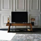 TV Meubel Coral Walnoot Zwart Glas 158x45x40 cm