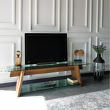 TV Meubel Coral Walnoot Groen Glas 158x45x40 cm