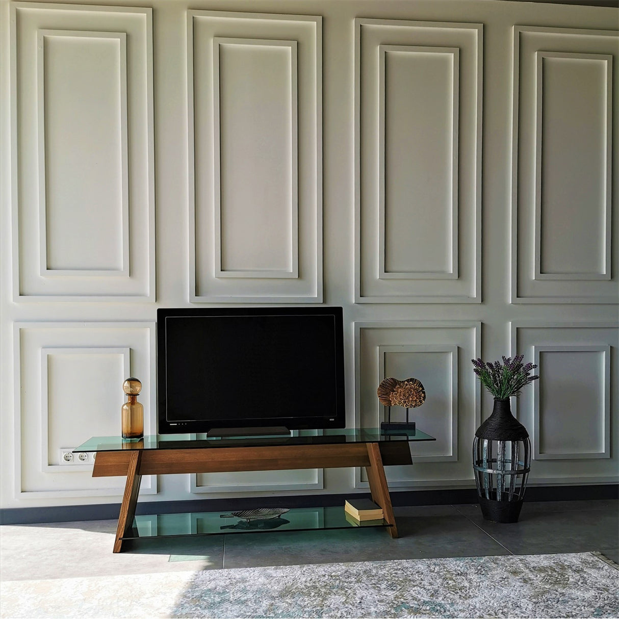 TV Meubel Coral Walnoot Groen Glas 158x45x40 cm