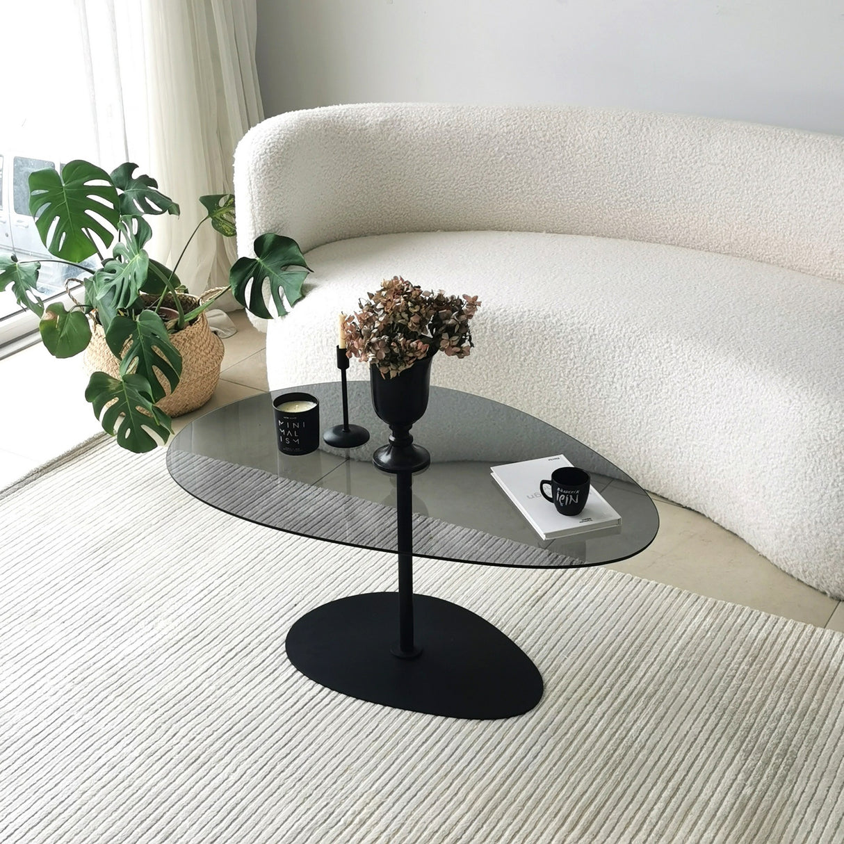 Organische Design Salontafel Getint Glas Torpo - Zwart Metalen Frame