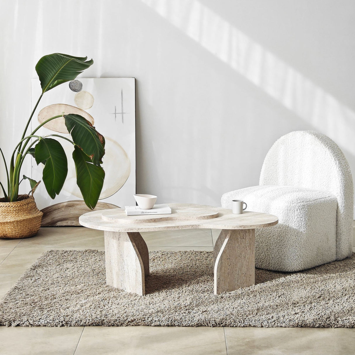 Organische Salontafel Travertin Melamine marmer look Melta - 105x65 cm