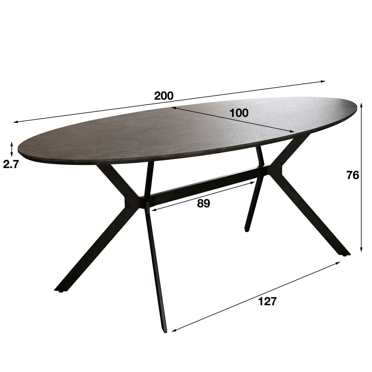 Oval dining table Hayden Industrial concrete look 200 cm