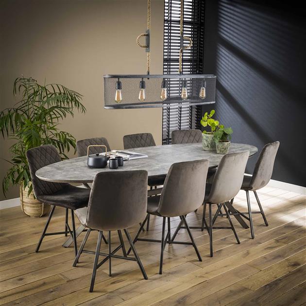 Oval dining table Hayden Industrial concrete look 200 cm