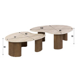 Salontafels - Set van 2 organische salontafels Cruz - keramiek Travertin eikenhout - look ribbel - Dimehouse