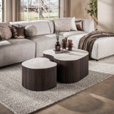 Set van 2 organische salontafels Cruz bold - keramiek Taj Mahal donkerbruin houtlook ribbel