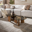 Set van 2 ronde salontafels glazen blad en eikenhout-look poten