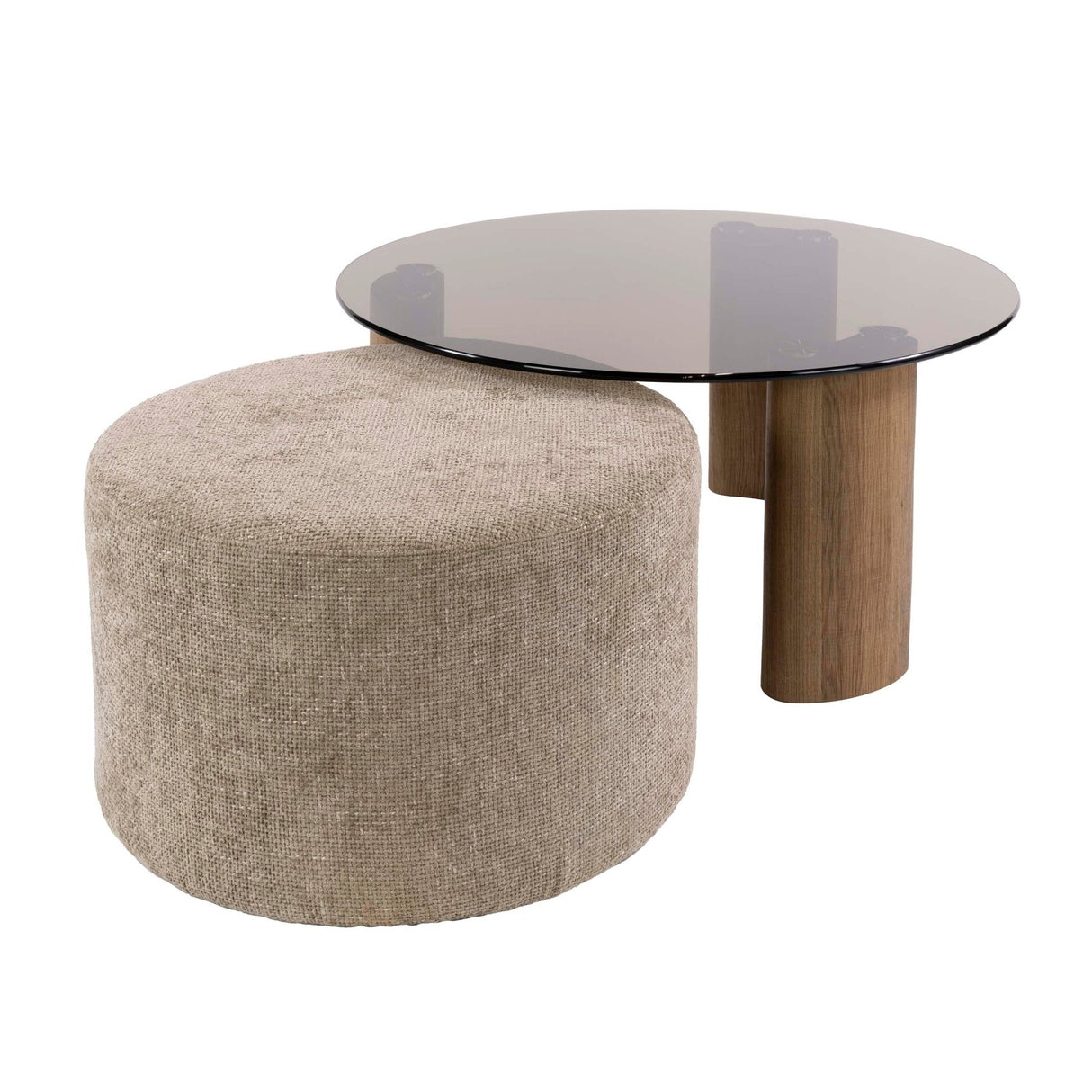 Ronde salontafel set tafel met poef - witfoto
