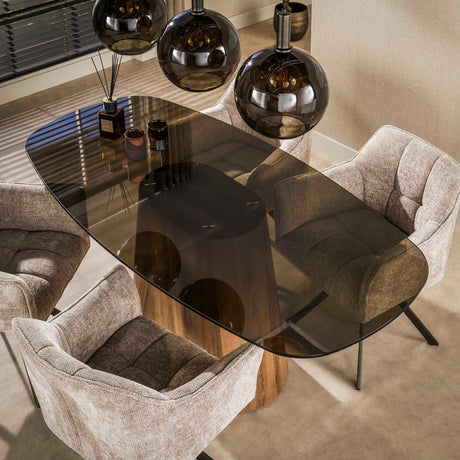 Deens ovale eettafel bruin rookglas eikenhout-look frame Thor 180 cm