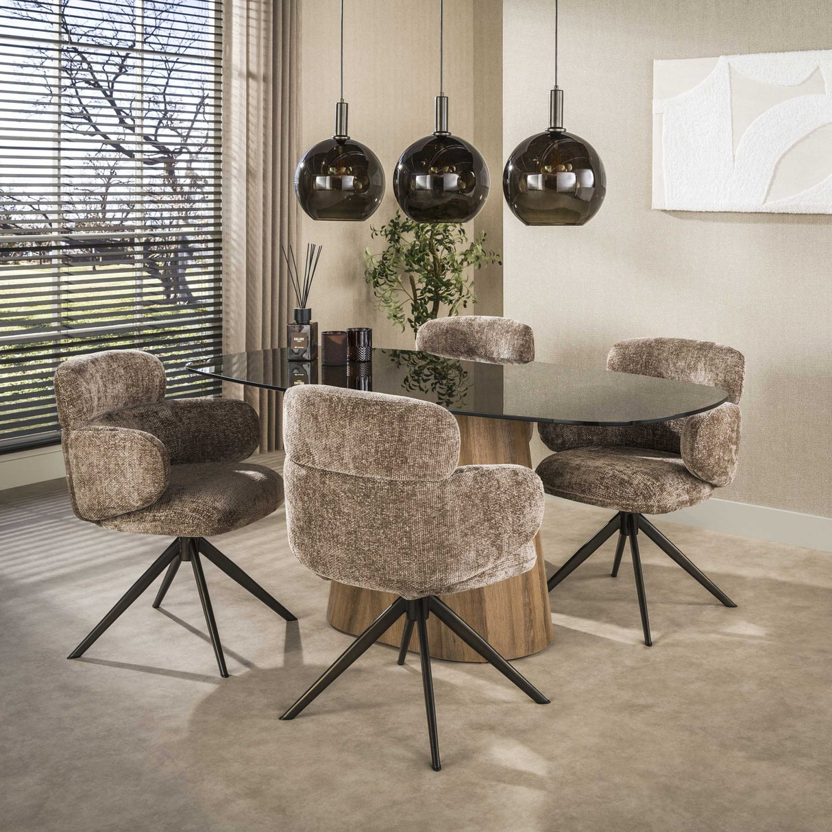 Deens ovale eettafel bruin rookglas eikenhout-look frame Thor 215 cm