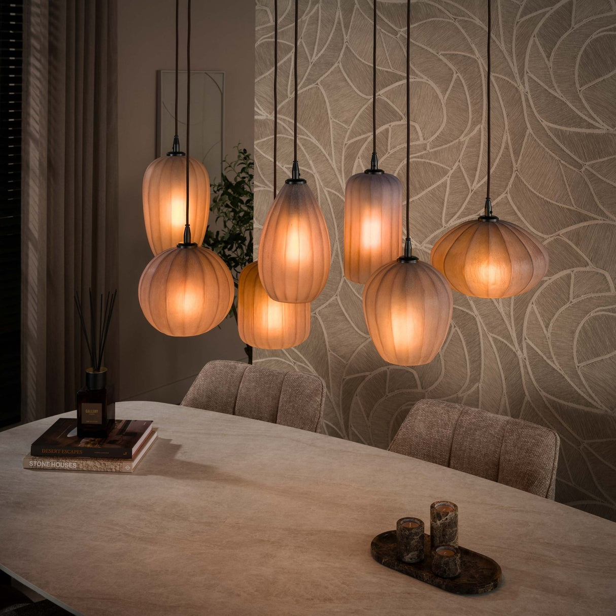 Hanglampen - Hanglamp 7 - lichts bruin frosted glas Arda - Dimehouse