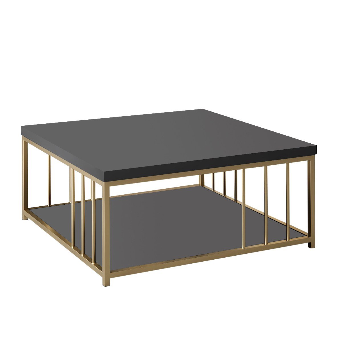 Vierkante Salontafel Antraciet Zenn 90x90 - Gouden Frame