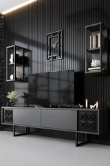 TV Meubel Set Black Line Antraciet Zwart Melamine 180x48x30 cm