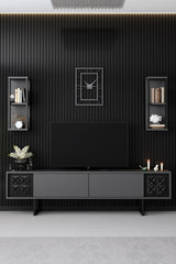 TV Meubel Set Black Line Antraciet Zwart Melamine 180x48x30 cm