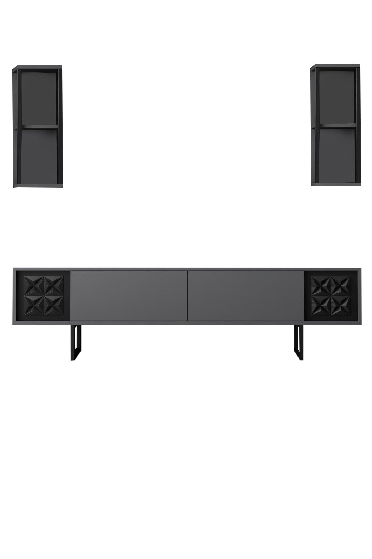 TV Meubel Set Black Line Antraciet Zwart Melamine 180x48x30 cm