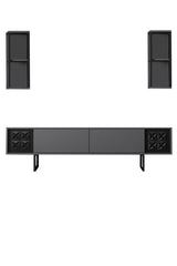 TV Meubel Set Black Line Antraciet Zwart Melamine 180x48x30 cm