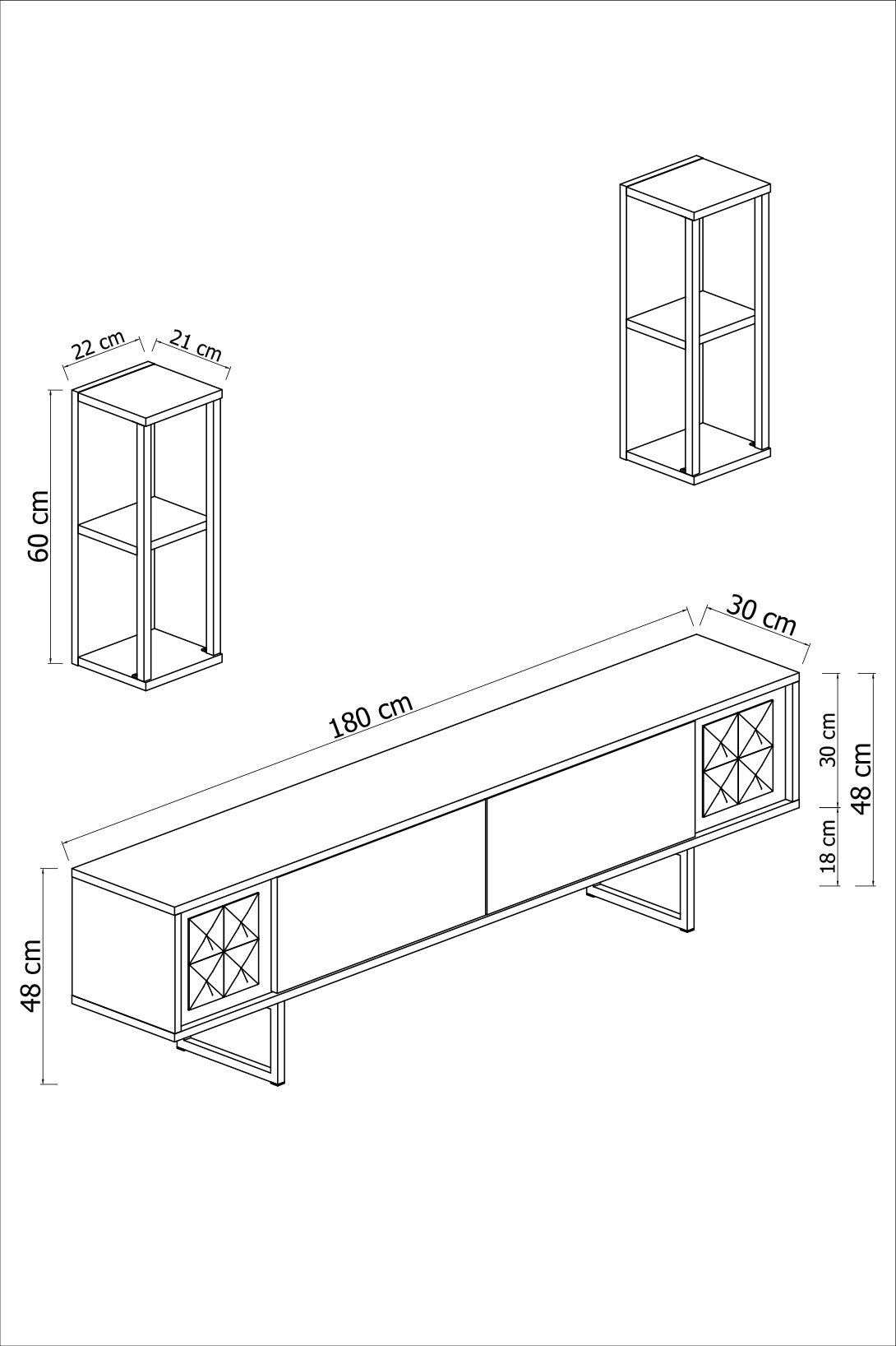 TV Meubel Set Black Line Antraciet Zwart Melamine 180x48x30 cm