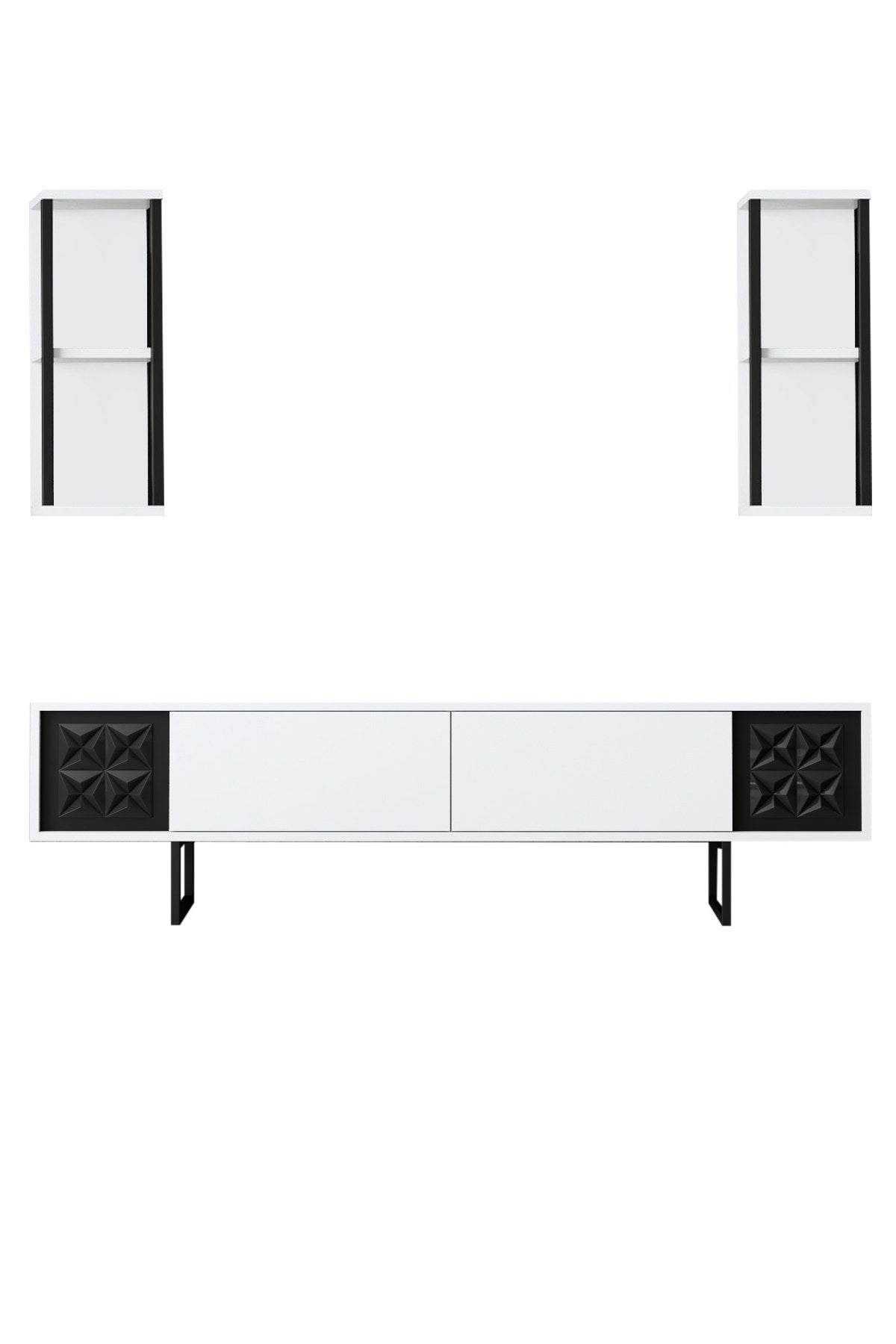 TV Meubel Set Black Line Wit Zwart Melamine 180x48x30 cm