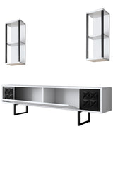 TV Meubel Set Black Line Wit Zwart Melamine 180x48x30 cm