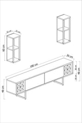 TV Meubel Set Black Line Wit Zwart Melamine 180x48x30 cm