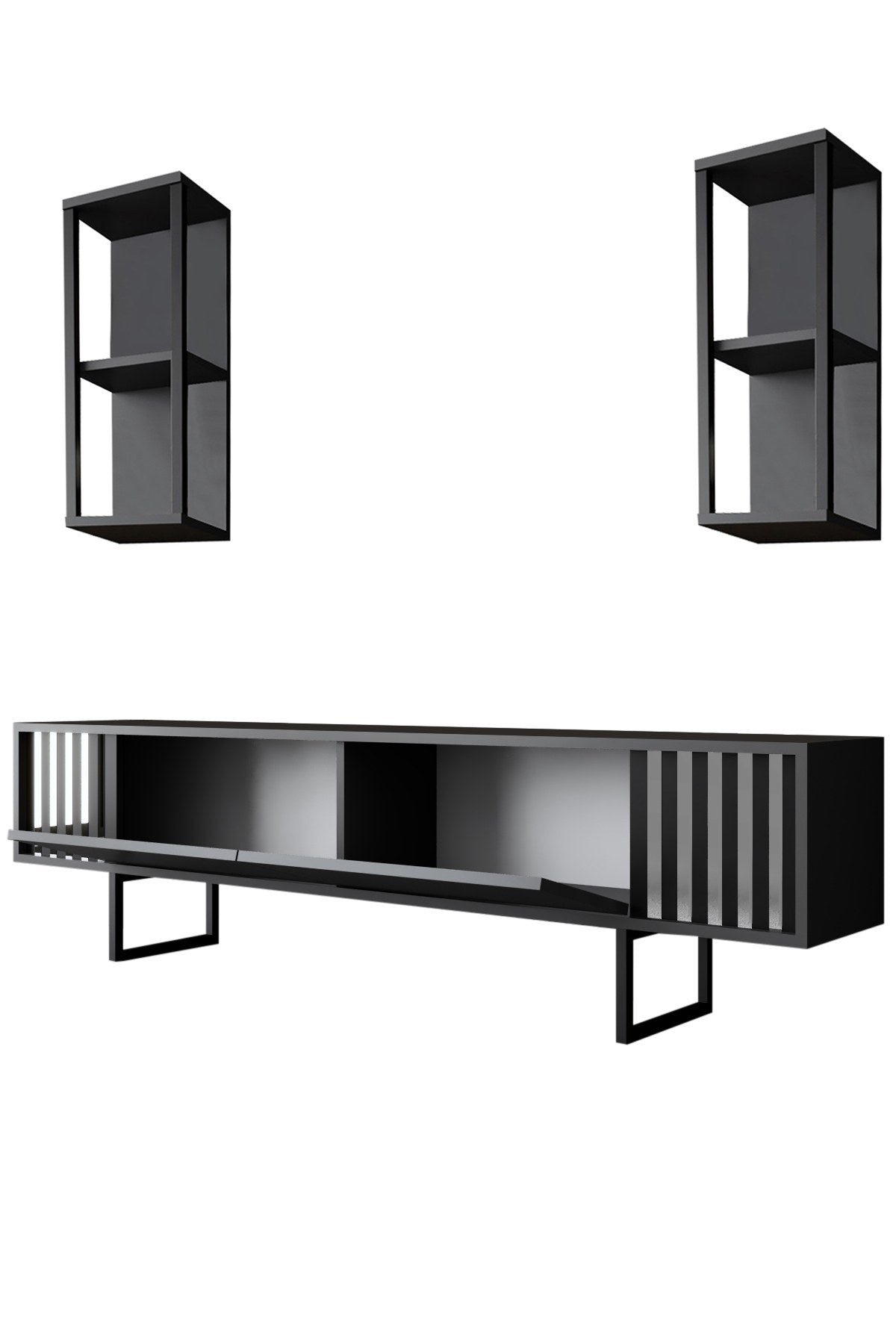 TV Meubel Set Chrome Line Antraciet Zwart Melamine 180x48x30 cm