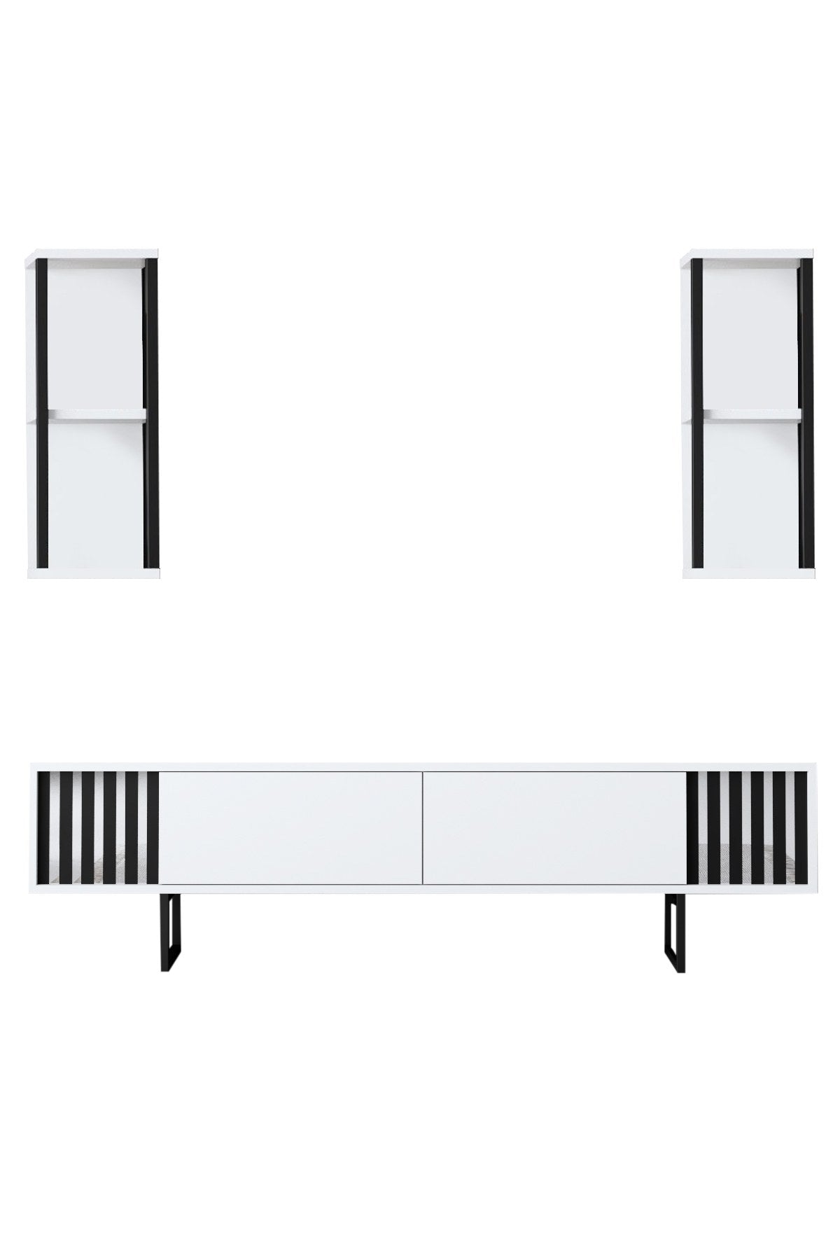 TV Meubel Set Chrome Line Wit Zwart Melamine 180x48x30 cm