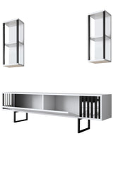 TV Meubel Set Chrome Line Wit Zwart Melamine 180x48x30 cm