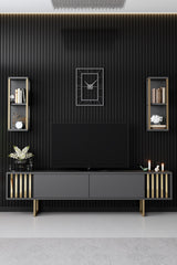 TV Meubel Set Gold Line Antraciet Zwart Melamine 180x48x30 cm