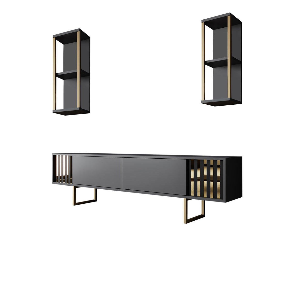 TV Meubel Set Gold Line Antraciet Zwart Melamine 180x48x30 cm