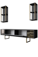 TV Meubel Set Gold Line Antraciet Zwart Melamine 180x48x30 cm