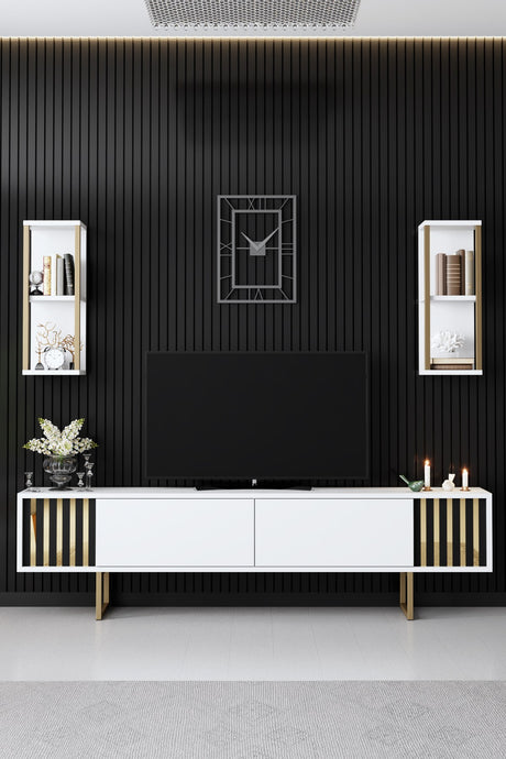 TV Meubel Set Gold Line Wit Zwart Melamine 180x48x30 cm