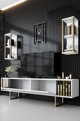 TV Meubel Set Gold Line Wit Zwart Melamine 180x48x30 cm