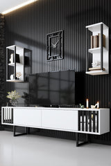 Meubelset Wit-Zwart - Chrome Line - Salontafel + TV Meubel