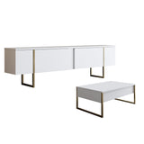 Meubelset Wit Luxe - Salontafel + TV Meubel - Gouden Frame