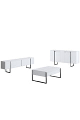 Meubelset Wit Luxe - Salontafel + TV Meubel + Dressoir - Zwart Frame