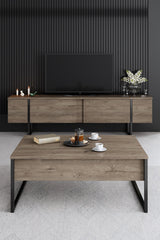 Meubelset Walnoot Luxe - Salontafel + TV Meubel + Dressoir - Zwart Frame