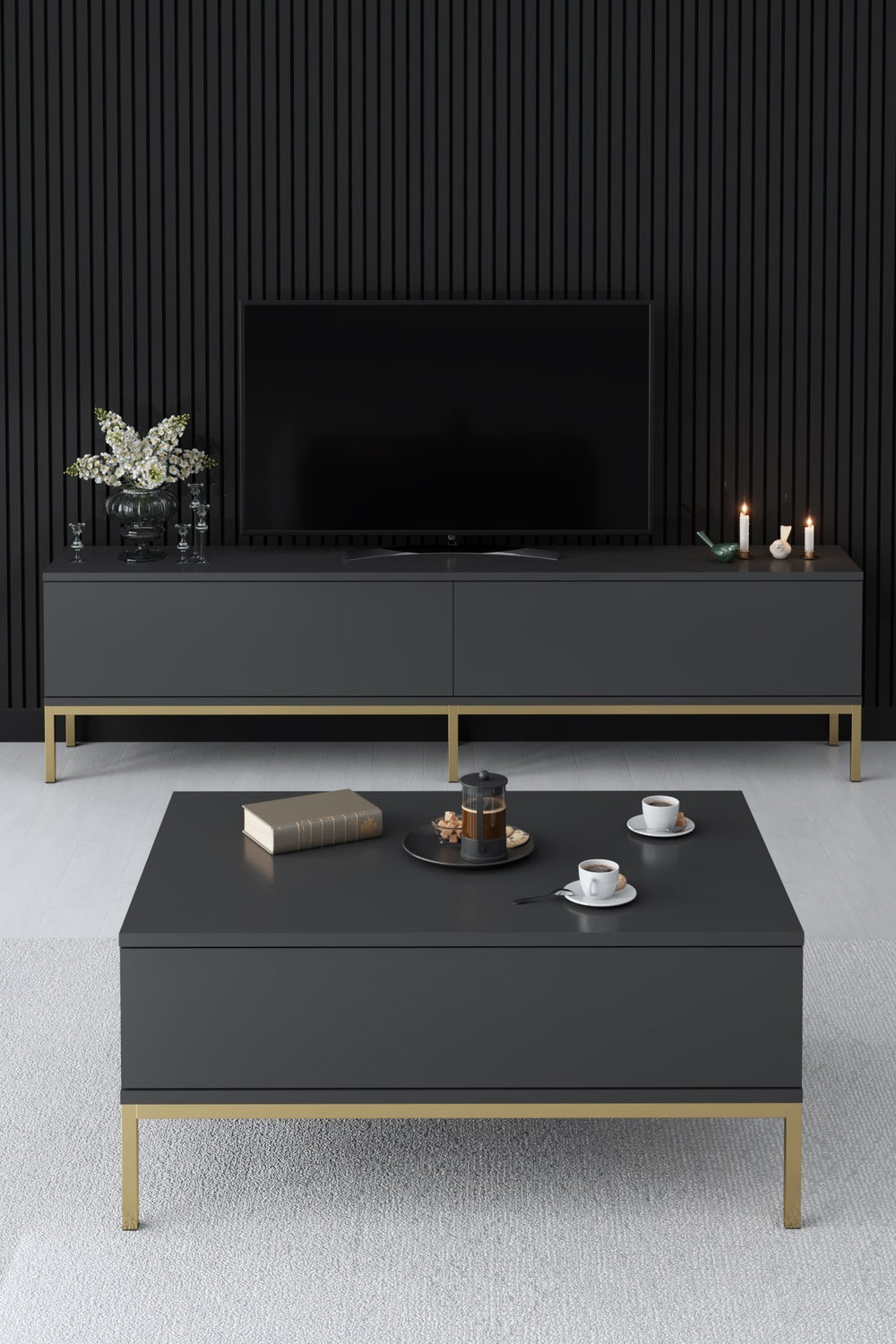 Kommode Novelli, Weiß/Anthrazit, 155 x 80 cm mit Türen Kommode Novelli, Weiß/Anthrazit, 155 x 80 cm mit Türen
