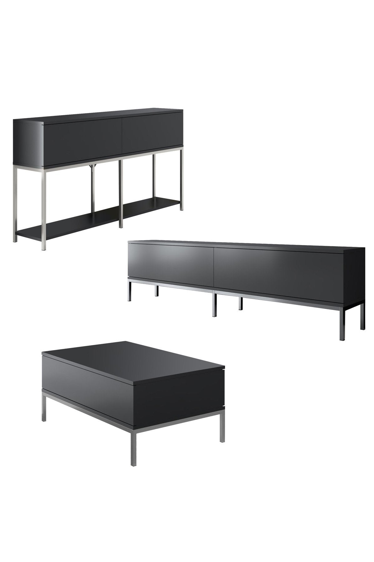 Meubelset Antraciet Lord - Salontafel + TV Meubel + Dressoir - Zilver Frame
