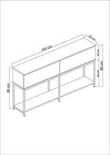Modern Dressoir Wit Lord  150x30x80 - Zwart Frame - Twee Vakken
