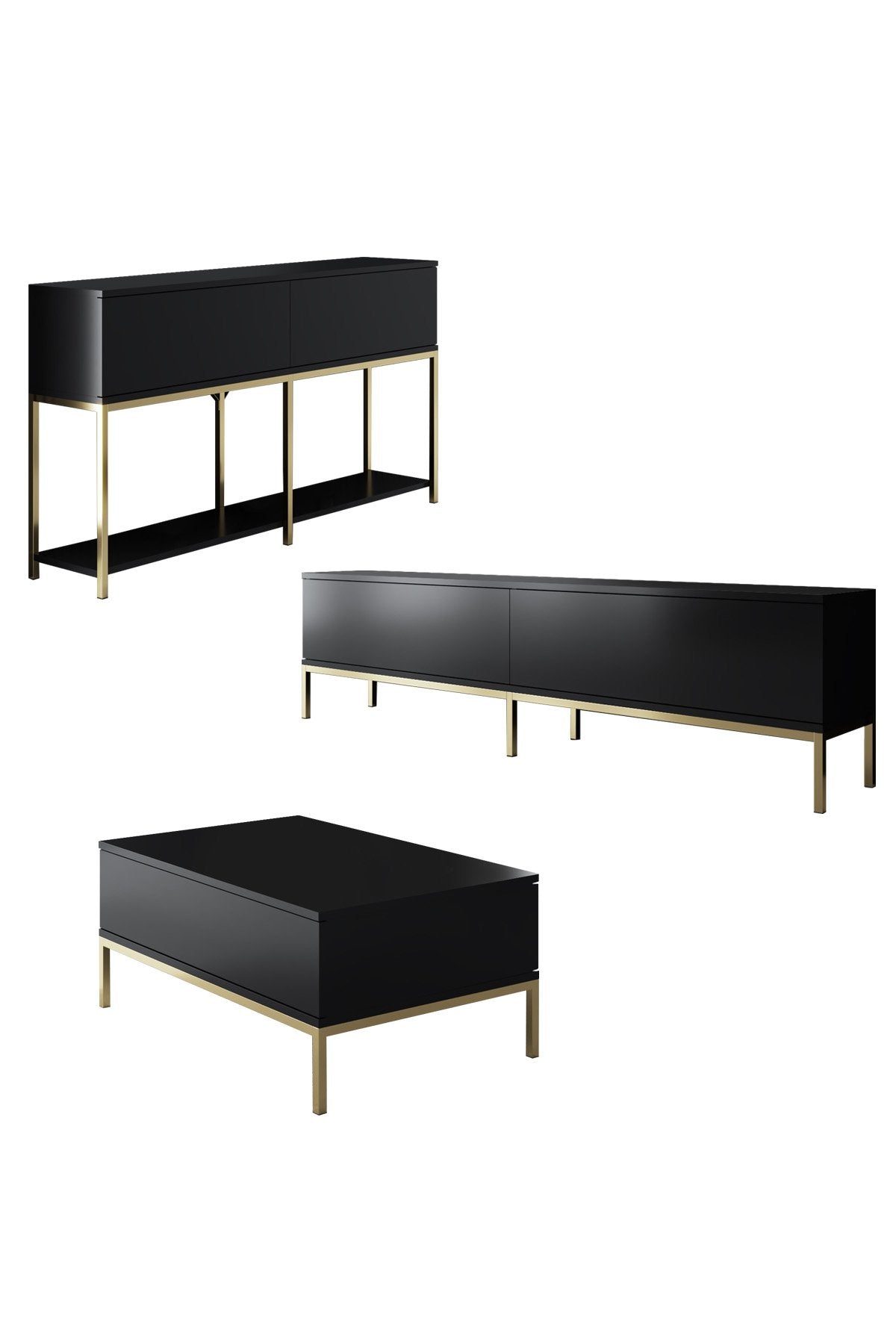 Meubelset Zwart Lord - Salontafel + TV Meubel + Dressoir - Gouden Frame