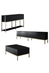 Meubelset Zwart Lord - Salontafel + TV Meubel + Dressoir - Gouden Frame